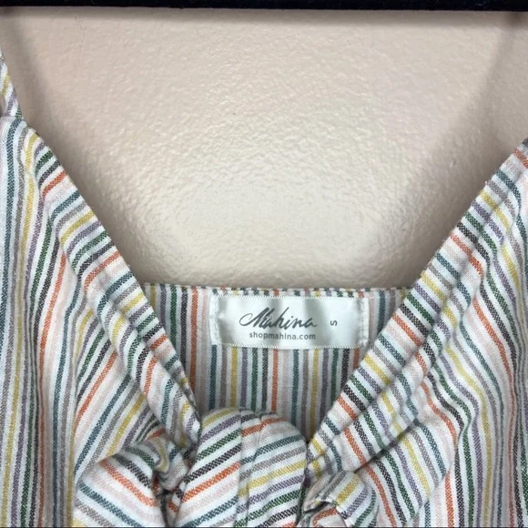 MAHINA STRIPED BUTTON DOWN SPAGHETTI STRAP DRESS WITH KNOT TIE - Picture 5 of 6
